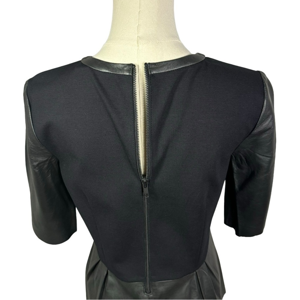 TROUVE ✘ Leather Shell Peplum Top Pleated Half Sleeve Cropped Zip Stretch Black - Picture 6 of 10